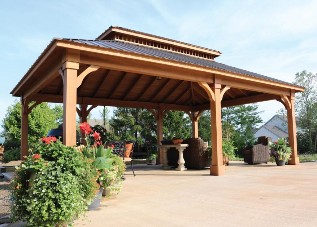 Cascade outdoor Pavilion with back beam by Miller's Mini Barns